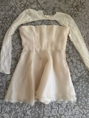 Oh Polly Ivory Lace-Sleeve Party dress